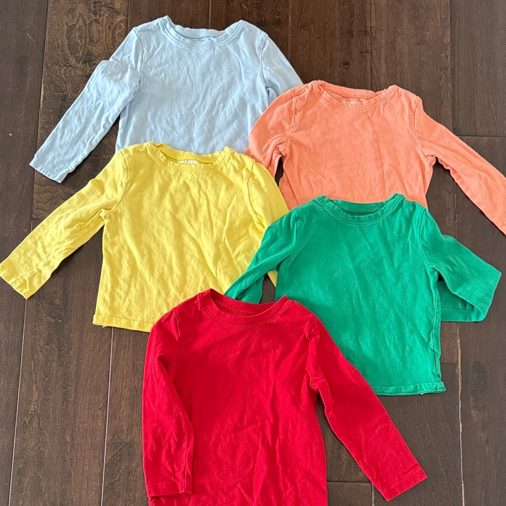 Gender Neutral Bundle Long-Sleeve Tee Red Yellow, Green, Blue, Coral, Light Blue